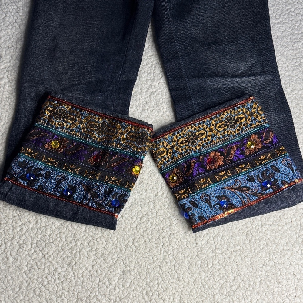 Embroidered Straight Leg Jeans with Colorful Cuffs - Picture 7 of 8